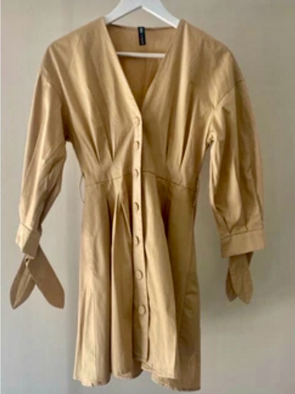 XXL Zara Beige Button-Front V-Neck Long Sleeve Dress 100cotton